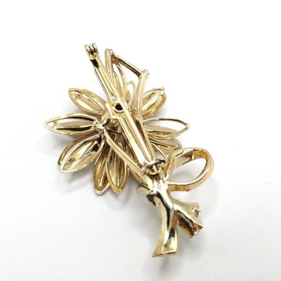 Vintage Flower Brooch, Aurora Borealis Rhinestone, 1960s, 2 1/4 Inches - Picture 4 of 7